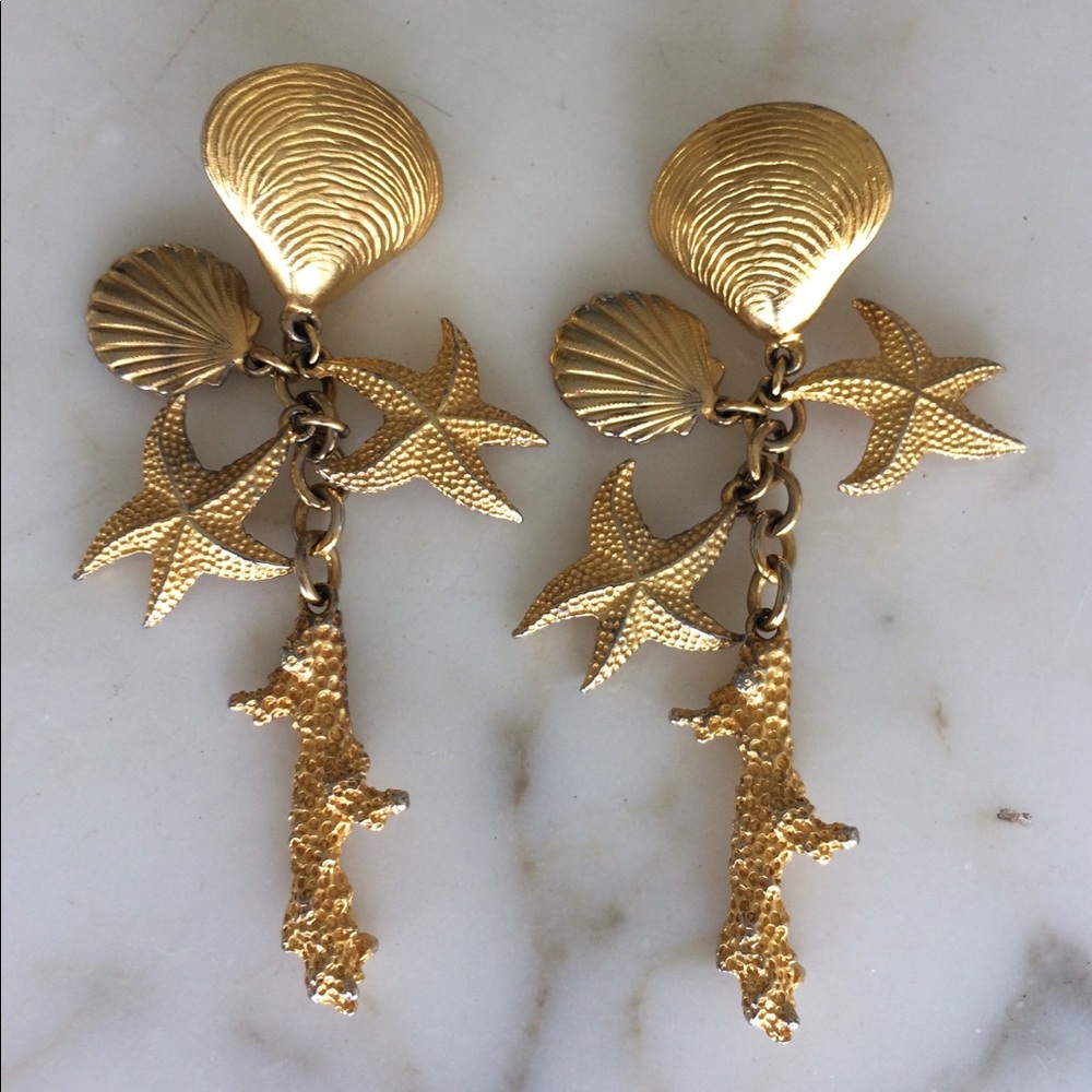 Dubin Signed Seashell Charm Drop Dangle Earrings - image 1